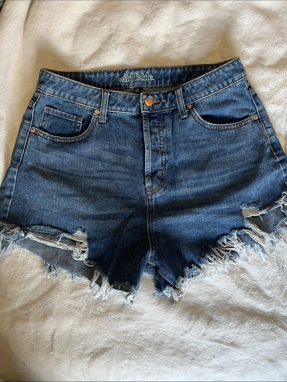 wild fable Dark Blue Distressed High-Rise Jean Shorts